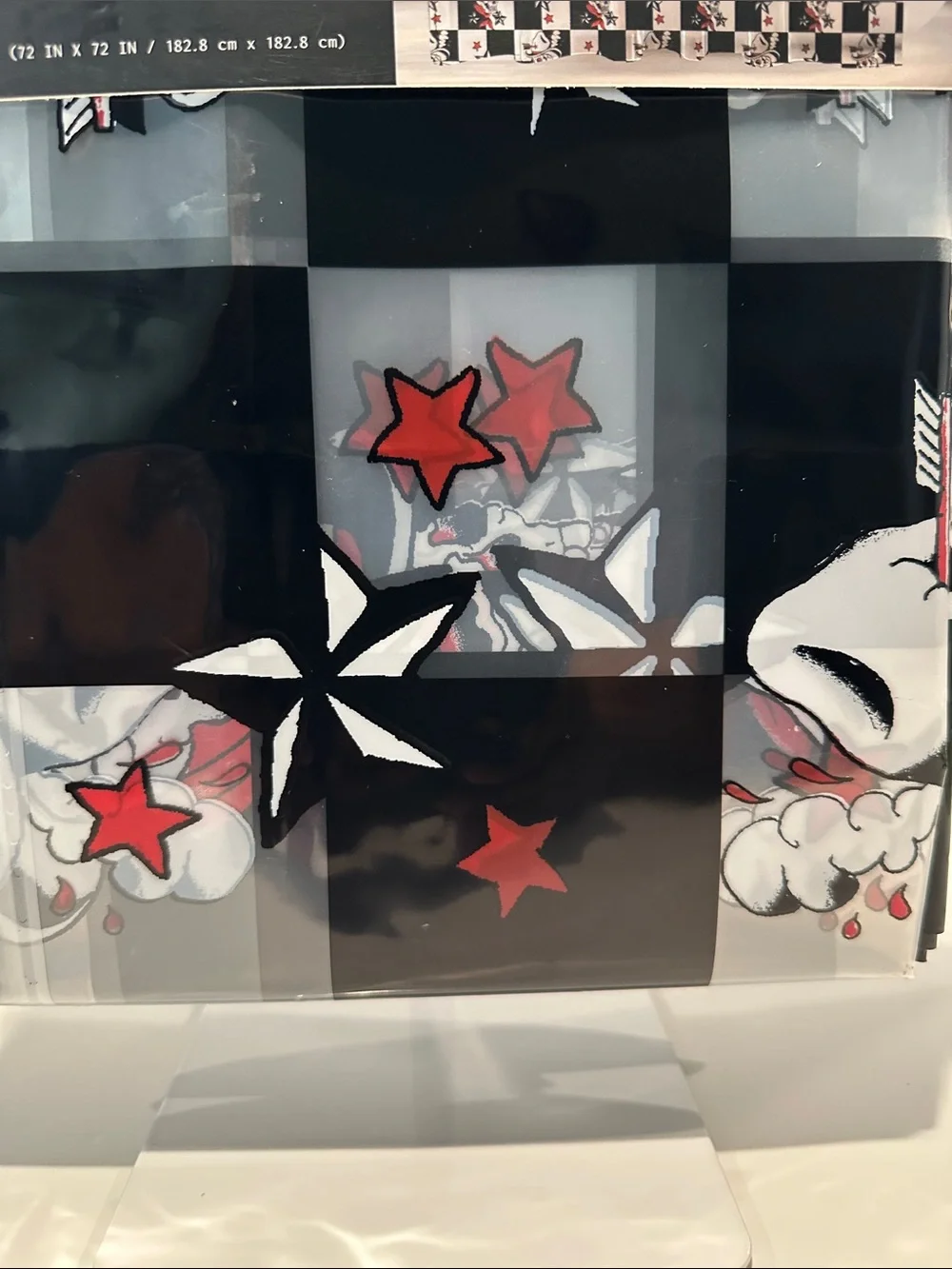 NWT Ed Hardy Printed Peva Black, White & Red Skull Shower Liner.